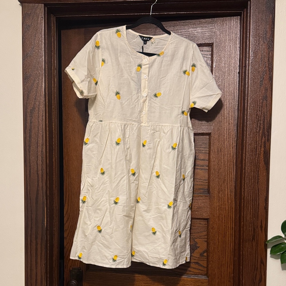 Roolee Ivory Dress with Embroidered Pinneaple Accents